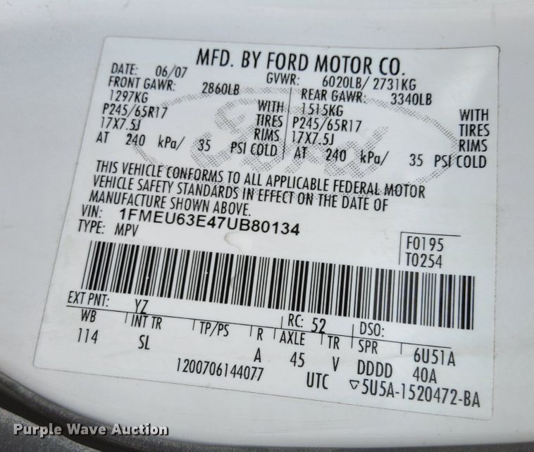 image for item MK9549 2007 Ford Explorer  SUV