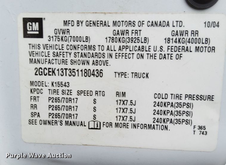 image for item MK9551 2005 Chevrolet Silverado 1500