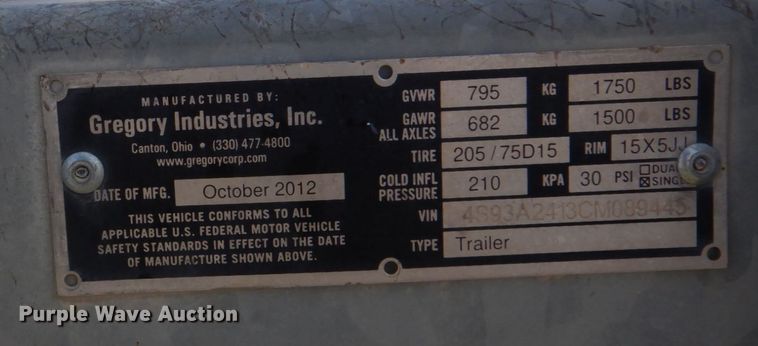 image for item DH7343 2012 Gregory TTMA-100  crash attenuator trailer