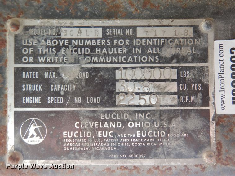 image for item DJ0811 1982 Euclid 304LD  haul truck