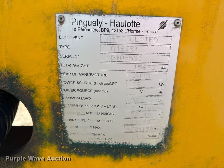 image for item DJ7600 Haulotte HA46JRT  boom lift