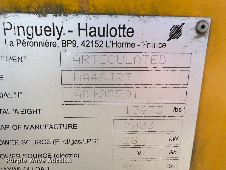 image for item DJ7600 Haulotte HA46JRT  boom lift