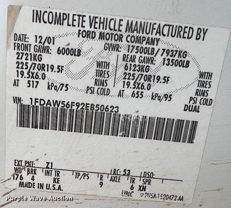 image for item DJ7618 2002 Ford F550 Super Duty  utility / service truck