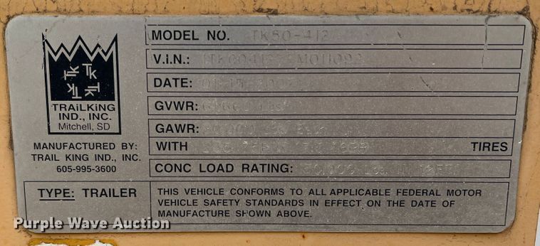 image for item DJ7620 2007 Trail King TK50-412  drop deck equipment trailer