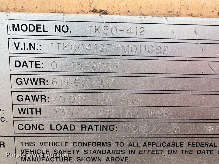 image for item DJ7620 2007 Trail King TK50-412  drop deck equipment trailer