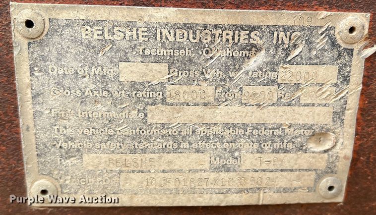 image for item DJ7622 1999 Belshe T-9  equipment trailer