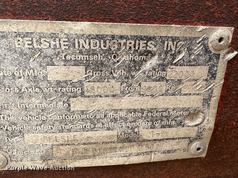 image for item DJ7622 1999 Belshe T-9  equipment trailer