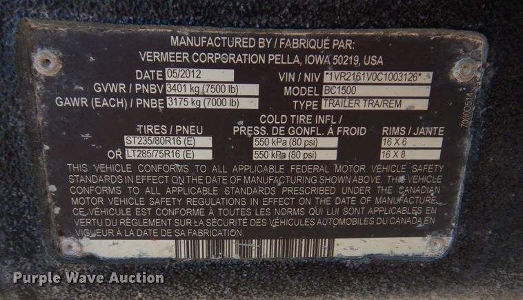 image for item DL3731 2012 Vermeer BC1500  wood chipper