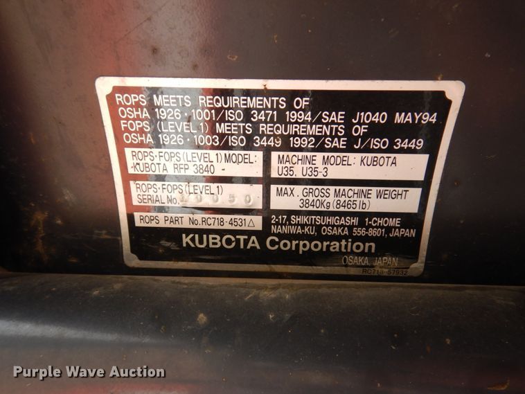 image for item DL3732 2003 Kubota U35  mini excavator