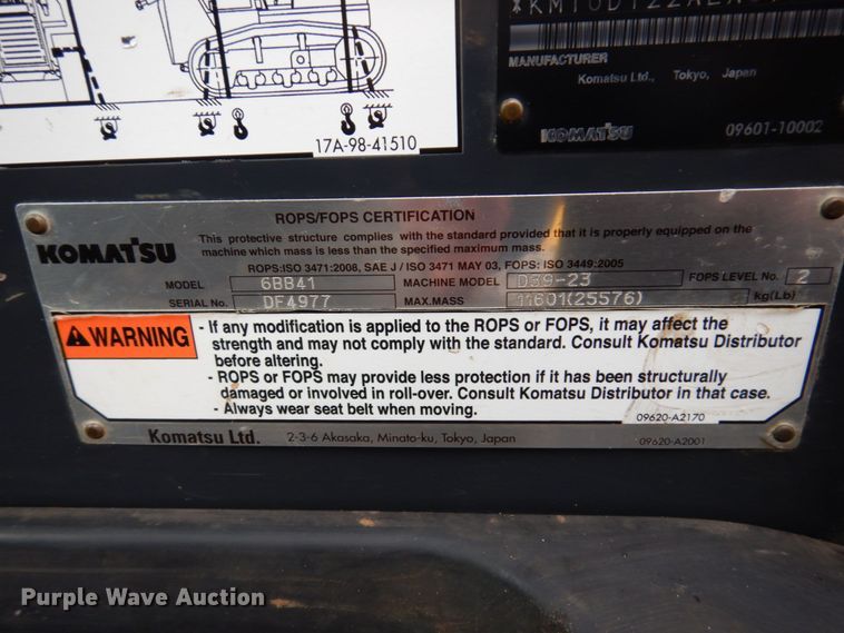 image for item DL3735 2015 Komatsu D39PX-23  dozer