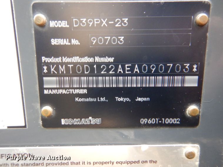 image for item DL3735 2015 Komatsu D39PX-23  dozer