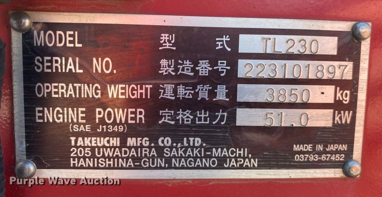 image for item DM4004 2013 Takeuchi TL230  tracked skid steer loader