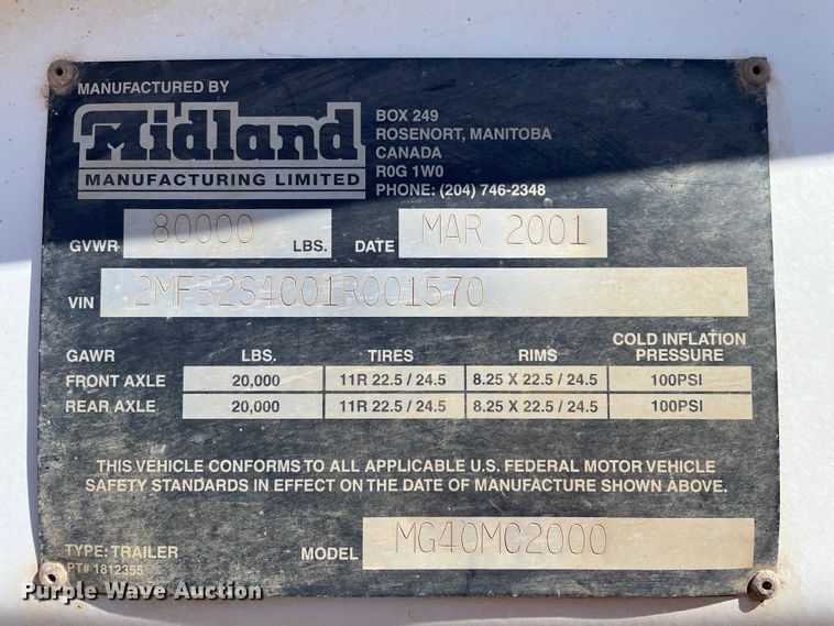 image for item DN0214 2001 Midland MG40MC2000  bottom dump trailer