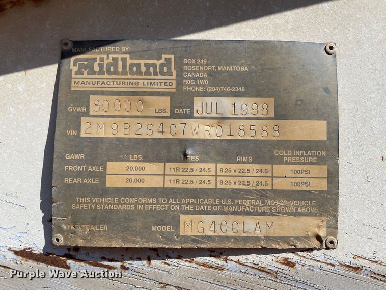 image for item DN0215 1998 Midland MG40CLAM  bottom dump trailer