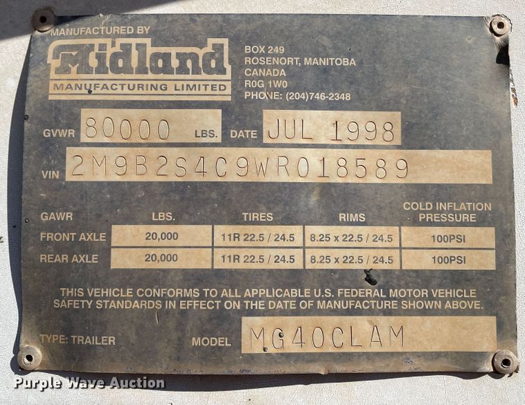 image for item DN0216 1998 Midland MG40CLAM  bottom dump trailer