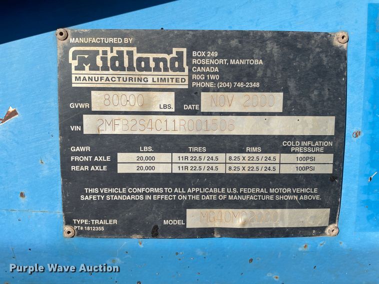 image for item DN0221 2001 Midland MG40MC2000  bottom dump trailer