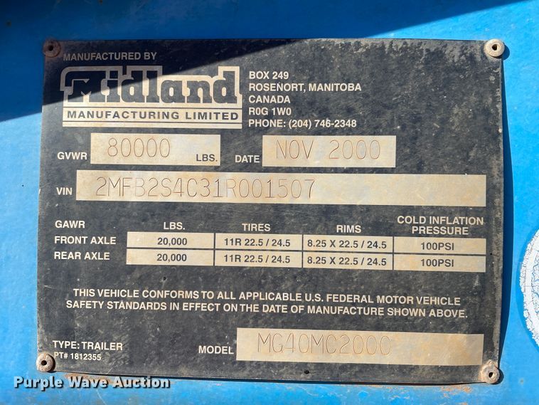 image for item DN0222 2001 Midland MG40MC2000  bottom dump trailer