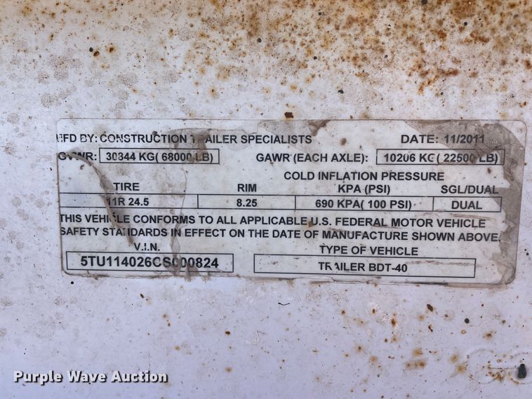 image for item DN0223 2012 CTS BDT-40  bottom dump trailer