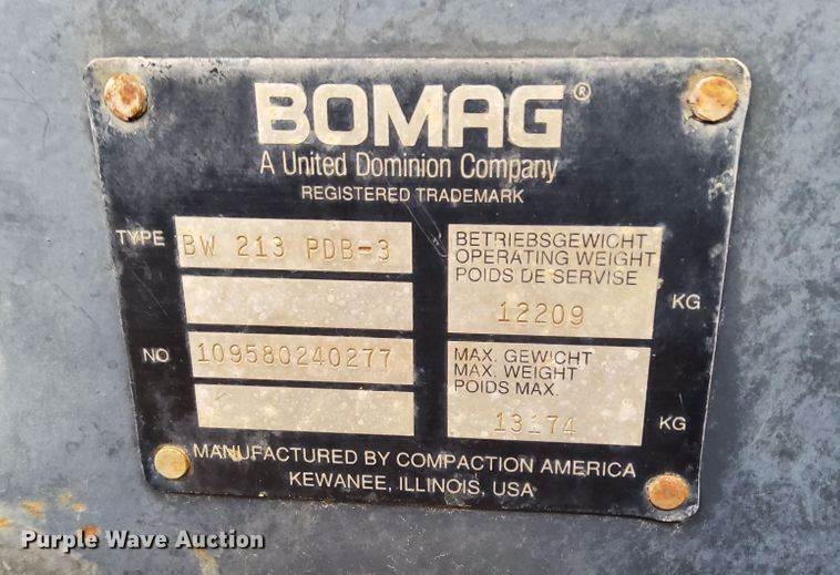 image for item DR0877 Bomag BW213PDB-3  single drum vibratory roller