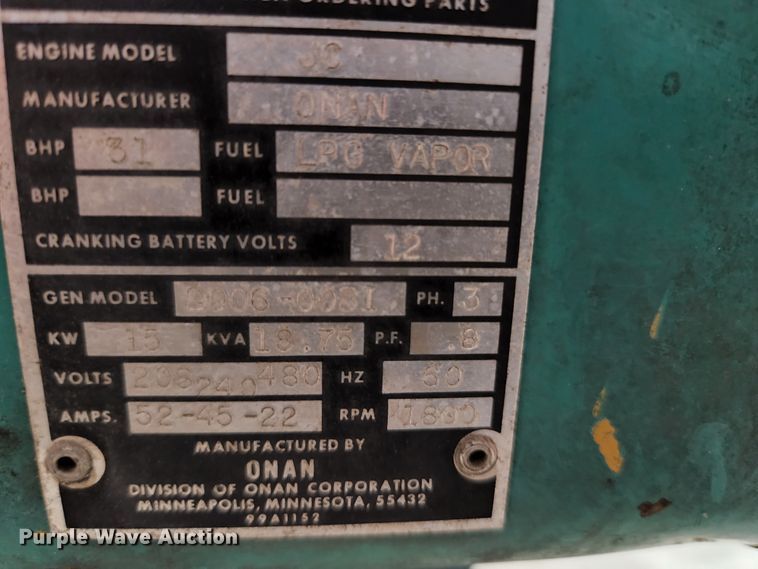 image for item HK9400 Onan 15.0JC-18R131/7512AA  generator