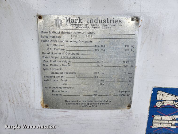 image for item HK9409 1997 Mark Lift CH60C  boom lift