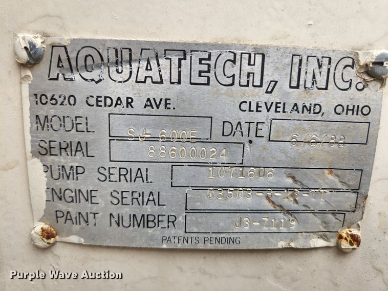 image for item HK9410 1988 Aquatech EJ-600E  sewer jetter trailer