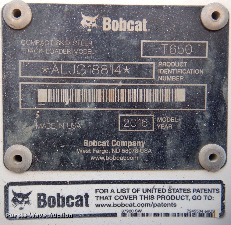 image for item HK9456 2016 Bobcat T650  tracked skid steer loader