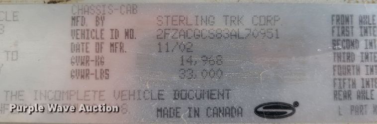 image for item IF9376 2003 Sterling Acterra  dump flatbed truck