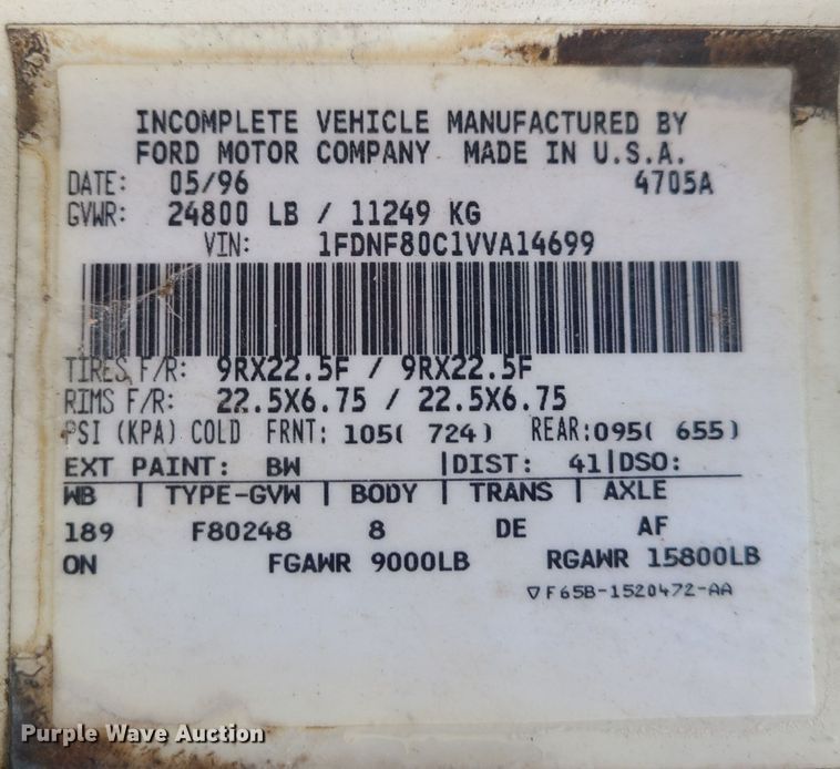 image for item IF9465 1997 Ford F800  dump truck