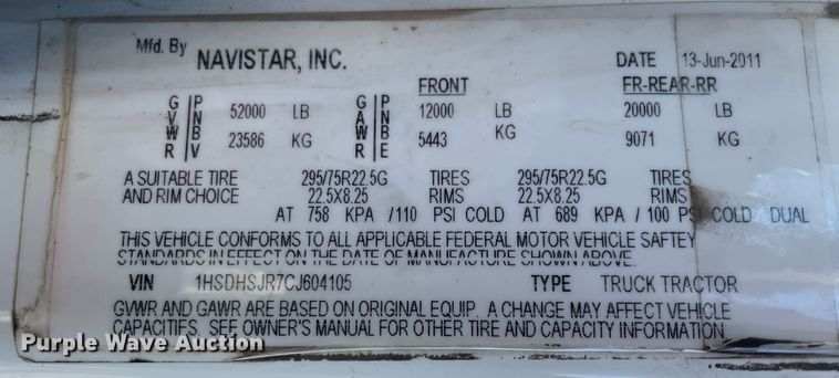 image for item II9478 2012 International ProStar  dump truck