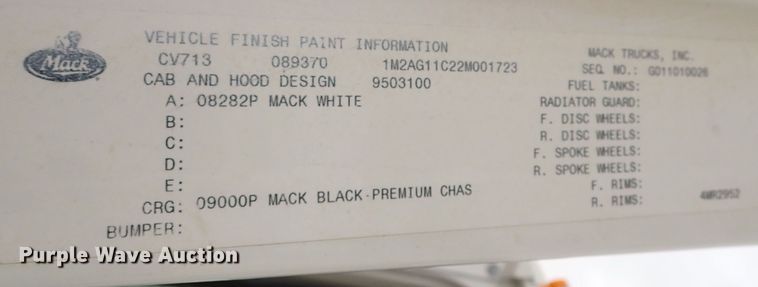 image for item JO9640 2002 Mack CV713 Granite  hydrovac truck