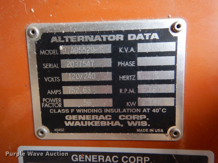 image for item JS9611 Generac 97A0529-S  generator