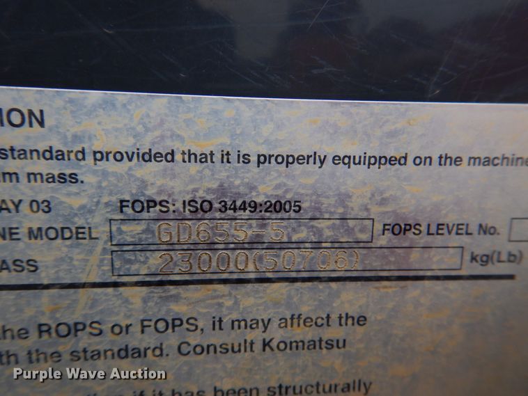 image for item JS9612 2012 Komatsu GD655-5  motor grader