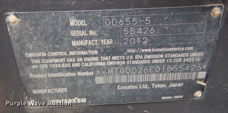 image for item JS9612 2012 Komatsu GD655-5  motor grader
