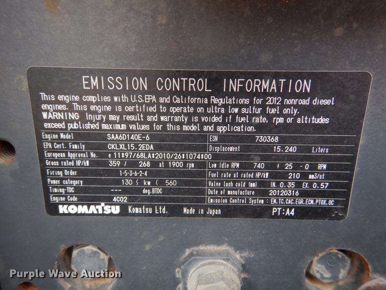 image for item JS9614 2012 Komatsu D155AX-7  dozer
