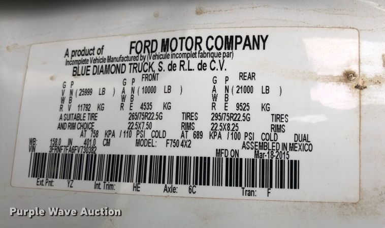 image for item JS9657 2015 Ford F750 Super Duty XL  water truck