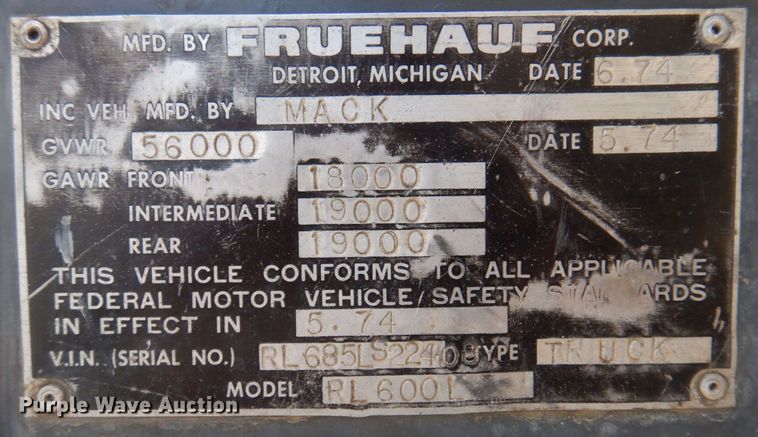 image for item MU9530 1974 Mack RL685LS  dump truck