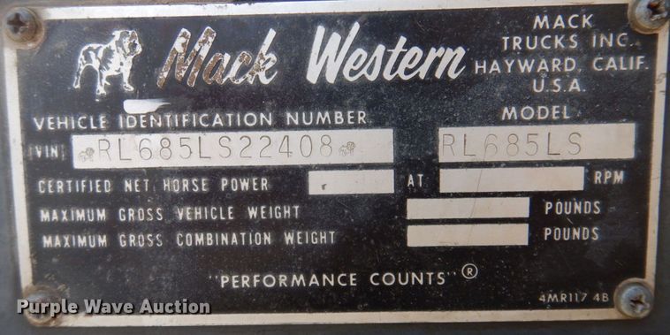 image for item MU9530 1974 Mack RL685LS  dump truck