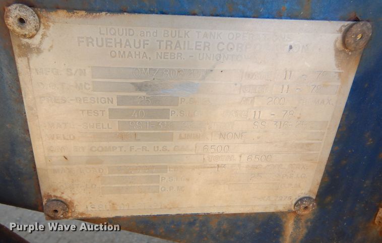 image for item MX9895 1979 Fruehauf TKP-F2-W-6500  tank truck