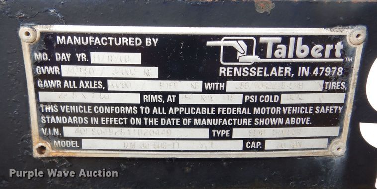 image for item MX9906 2001 Talbert TDW-30-SRG-TI  lowboy equipment trailer