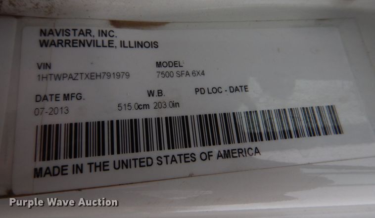 image for item DH8221 2014 International WorkStar 7500  dump truck