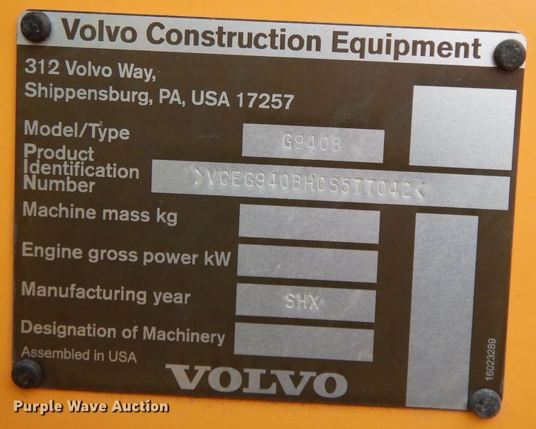 image for item DH8929 2013 Volvo G940B  motor grader