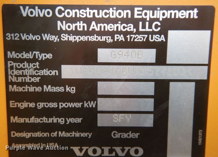 image for item DH8932 2014 Volvo G940B  motor grader