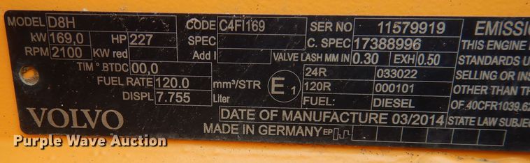 image for item DH8932 2014 Volvo G940B  motor grader