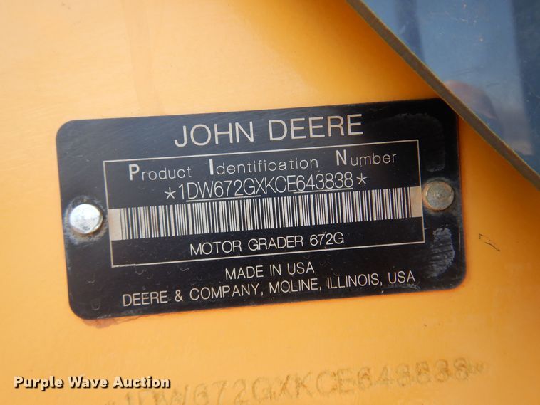 image for item DK4373 2012 John Deere 672G  motor grader