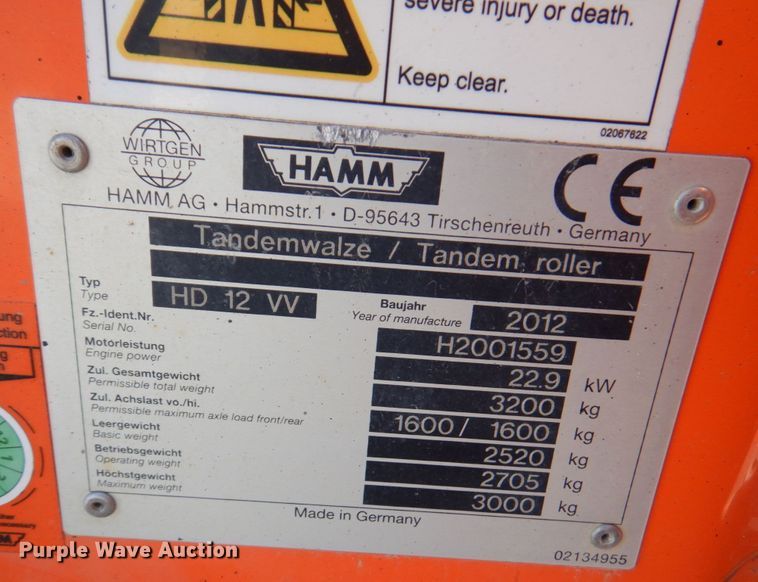 image for item DM6055 2012 Hamm HD12VV  double drum vibratory roller