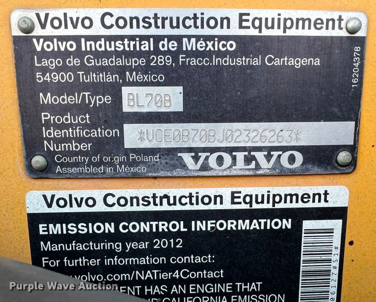 image for item DM8416 2012 Volvo BL70B  backhoe