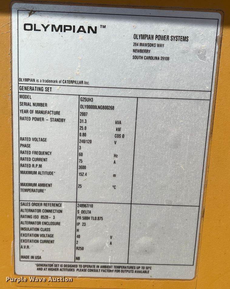 image for item DM8434 2007 Olympian G25UH3  generator