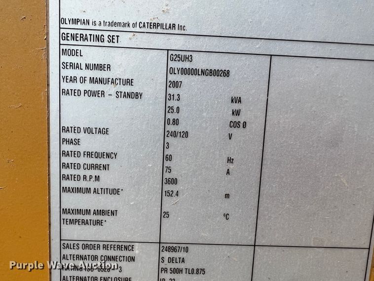 image for item DM8434 2007 Olympian G25UH3  generator