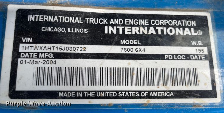 image for item FV9453 2005 International 7600  dump truck